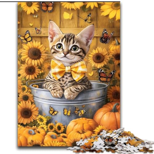 Puzzle für Erwachsene und Teenager, Puzzle Katze unter Sonnenblumen, lustige Aktivität für zu Hause, Spielzeug für Regentage, Geburtstagsgeschenke (Größe 26x38cm) von NBDSOYEWO