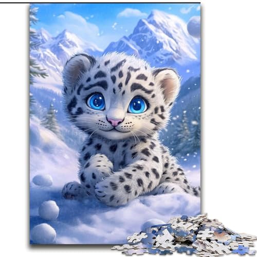 Puzzle für Erwachsene und Teenager, Puzzle Schneeleopardenbaby, lustige Aktivität für zu Hause, Spielzeug für Regentage, Geburtstagsgeschenke (Größe 26x38cm) von NBDSOYEWO