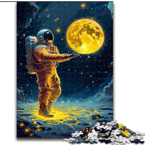 Puzzle für Teenager, 1000 Puzzles, Astronaut hält den Mond, Spielzeug, Lernspiele, stressabbauende Wanddekoration (Größe 26x38cm) von NBDSOYEWO