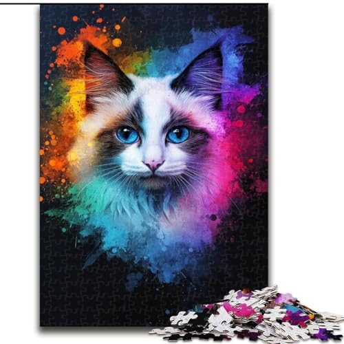 Puzzle für Teenager, 1000 Puzzles, Bunte Ragdoll-Katze, Spielzeug, Lernspiele, stressabbauende Wanddekoration (Größe 26x38cm) von NBDSOYEWO