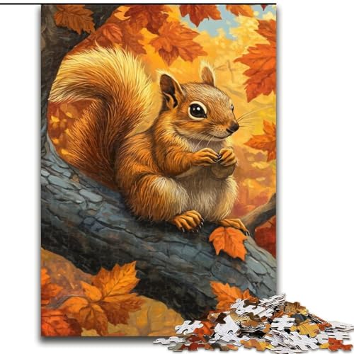 Puzzle für Teenager, 1000 Puzzles, Eichhörnchen im Herbst, Spielzeug, Lernspiele, stressabbauende Wanddekoration (Größe 26x38cm) von NBDSOYEWO
