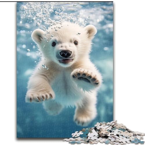 Puzzle für Teenager, 1000 Puzzles, Eisbär unter Wasser, Spielzeug, Lernspiele, stressabbauende Wanddekoration (Größe 50x75cm) von NBDSOYEWO