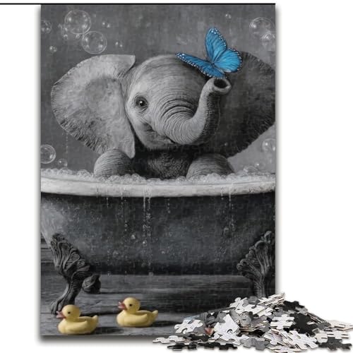 Puzzle für Teenager, 1000 Puzzles, Elefant und Blauer Schmetterling, Spielzeug, Lernspiele, stressabbauende Wanddekoration (Größe 26x38cm) von NBDSOYEWO