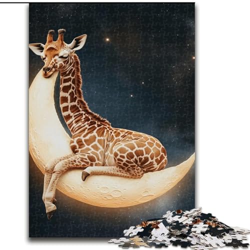 Puzzle für Teenager, 1000 Puzzles, Giraffe auf dem Mond, Spielzeug, Lernspiele, stressabbauende Wanddekoration (Größe 26x38cm) von NBDSOYEWO
