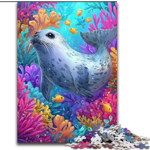 Puzzle für Teenager, 1000 Puzzles, Meeresrobbe, Spielzeug, Lernspiele, stressabbauende Wanddekoration (Größe 26x38cm) von NBDSOYEWO
