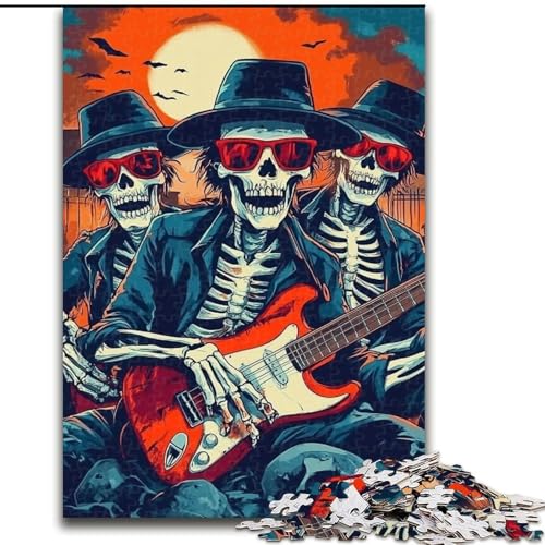 Puzzle für Teenager, 1000 Puzzles, Skelett spielt Gitarre, Spielzeug, Lernspiele, stressabbauende Wanddekoration (Größe 50x75cm) von NBDSOYEWO