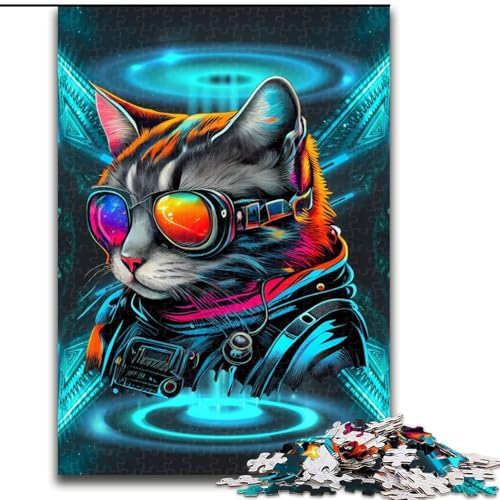 Puzzle für Teenager, 1000 Puzzles, Sonnenbrille, Weltraumkatze, Spielzeug, Lernspiele, stressabbauende Wanddekoration (Größe 26x38cm) von NBDSOYEWO