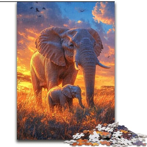 Puzzle für Teenager, 1000 Puzzles, afrikanischer Elefant, Spielzeug, Lernspiele, stressabbauende Wanddekoration (Größe 26x38cm) von NBDSOYEWO