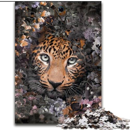 Puzzle für Teenager, 1000 Puzzles, geblümter Leopard, Spielzeug, Lernspiele, stressabbauende Wanddekoration (Größe 26x38cm) von NBDSOYEWO