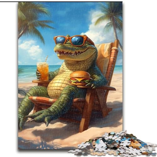 Puzzle für Teenager, 1000 Teile, Alligator im Urlaub, Stressabbau-Spielzeug, einzigartige Geburtstags- und Geschenkideen für Kinder ab 14 Jahren (Größe 26x38cm) von NBDSOYEWO