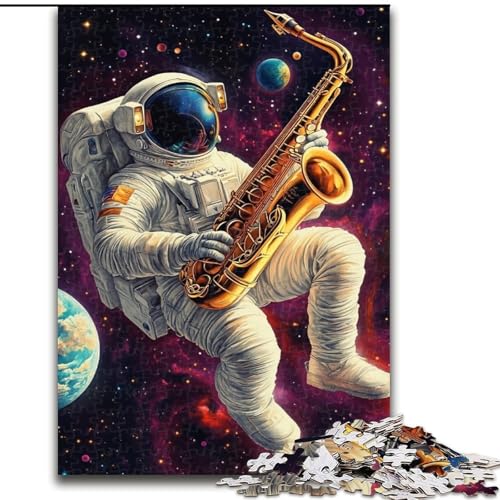 Puzzle für Teenager, 1000 Teile, Astronaut spielt Saxophon, Dekomprimierendes intellektuelles Lernspielzeug, Geburtstagsgeschenk, Geschenke, Wandkunst (Größe 50x75cm) von NBDSOYEWO