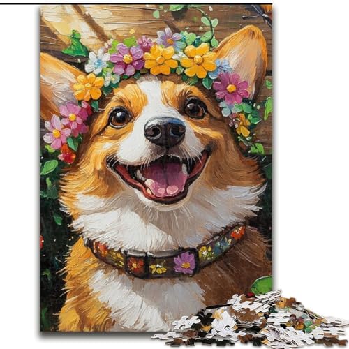 Puzzle für Teenager, 1000 Teile, Blumen-Corgi, Stressabbau-Spielzeug, einzigartige Geburtstags- und Geschenkideen für Kinder ab 14 Jahren (Größe 26x38cm) von NBDSOYEWO