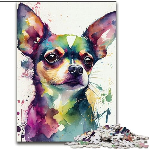Puzzle für Teenager, 1000 Teile, Chihuahua-Aquarell, für Lernspiele, Herausforderungsspielzeug, zur Verbesserung des Gedächtnisses, für 14-Jährige (Größe 26x38cm) von NBDSOYEWO