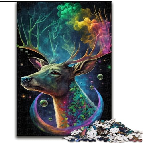Puzzle für Teenager, 1000 Teile, Cosmic Trippy Deer, Familienunterhaltungsspielzeug, ganze Familie, ab 14 Jahren (Größe 50x75cm) von NBDSOYEWO