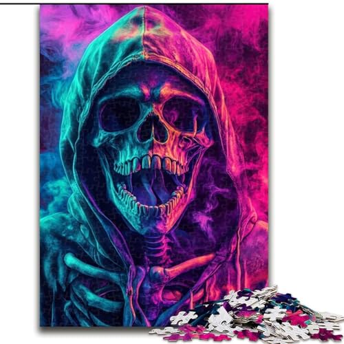 Puzzle für Teenager, 1000 Teile, Farbiger Rauchschädel, Lernpuzzle, ganze Familie (Größe 26x38cm) von NBDSOYEWO