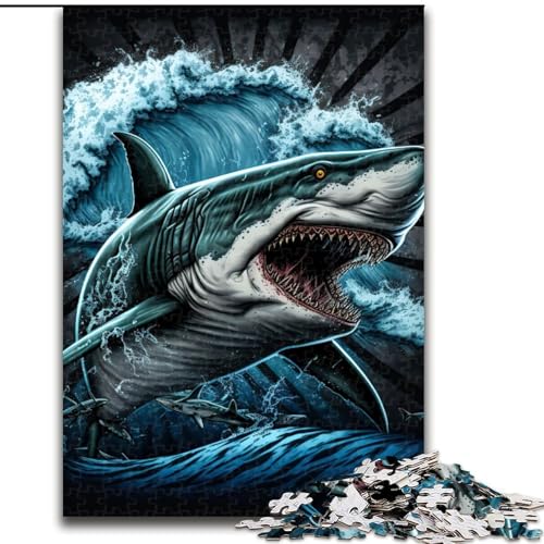 Puzzle für Teenager, 1000 Teile, Hai, bunt, für Lernspiele, Herausforderungsspielzeug, verbessert das Gedächtnis für 14-Jährige (Größe 50x75cm) von NBDSOYEWO