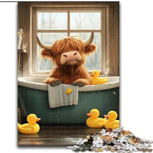 Puzzle für Teenager, 1000 Teile, Hochlandkuh im Badezimmer, entspannendes intellektuelles Lernspielzeug, Geburtstagsgeschenk, Geschenke, Wandkunst (Größe 50x75cm) von NBDSOYEWO