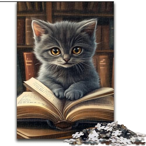 Puzzle für Teenager, 1000 Teile, Kätzchen-Lesen, Stressabbau-Spielzeug, einzigartige Geburtstags- und Geschenkideen für Kinder ab 14 Jahren (Größe 50x75cm) von NBDSOYEWO