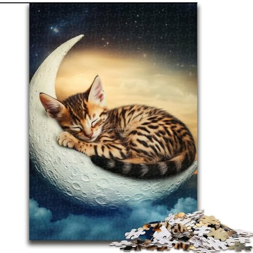 Puzzle für Teenager, 1000 Teile, Katze auf dem Mond, Lernspiel, Herausforderungsspielzeug, verbessert das Gedächtnis, für 14-Jährige (Größe 50x75cm) von NBDSOYEWO