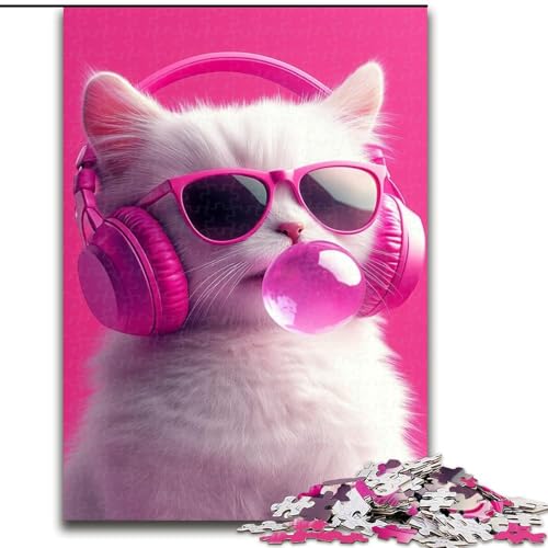 Puzzle für Teenager, 1000 Teile, Katze mit Kopfhörern, Stressabbau-Spielzeug, einzigartige Geburtstags- und Geschenkideen für Kinder ab 14 Jahren (Größe 26x38cm) von NBDSOYEWO