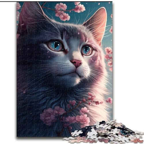 Puzzle für Teenager, 1000 Teile, Katze und Blumen, Elefantenspielzeug, Denkspiel, Geburtstagsgeschenk, Geschenke, Wandkunst, für Kinder ab 14 Jahren (Größe 50x75cm) von NBDSOYEWO