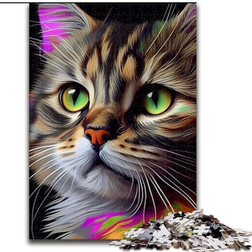 Puzzle für Teenager, 1000 Teile, Katzen-Pop-Art-Tiergesicht, Lernspiel, Herausforderungsspielzeug, verbessert das Gedächtnis, für 14-Jährige (Größe 50x75cm) von NBDSOYEWO