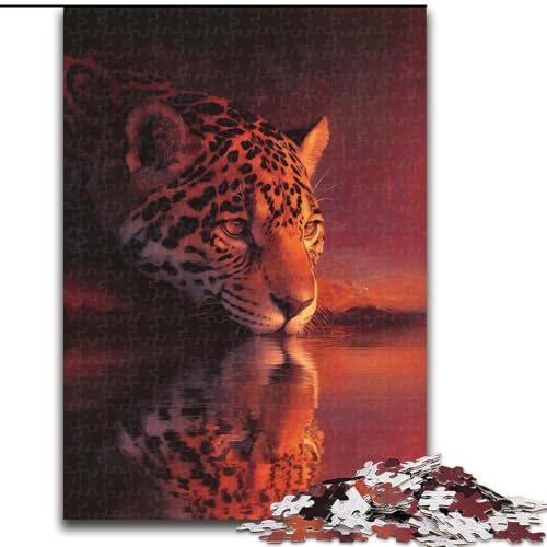 Puzzle für Teenager, 1000 Teile, Leopard bei Sonnenuntergang, Stressabbau-Spielzeug, einzigartige Geburtstags- und Geschenkideen für Kinder ab 14 Jahren (Größe 26x38cm) von NBDSOYEWO