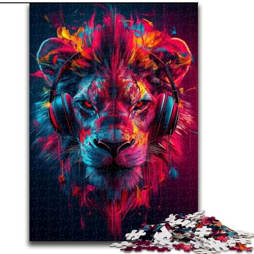Puzzle für Teenager, 1000 Teile, Löwe mit Kopfhörern, Lernspiel, Herausforderungsspielzeug, verbessert das Gedächtnis für 14-Jährige (Größe 26x38cm) von NBDSOYEWO