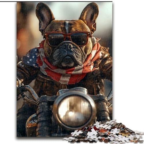 Puzzle für Teenager, 1000 Teile, Mops auf einem Motorrad, Elefantenspielzeug, Denkspiel, Geburtstagsgeschenk, Geschenke, Wandkunst für Kinder ab 14 Jahren (Größe 50x75cm) von NBDSOYEWO