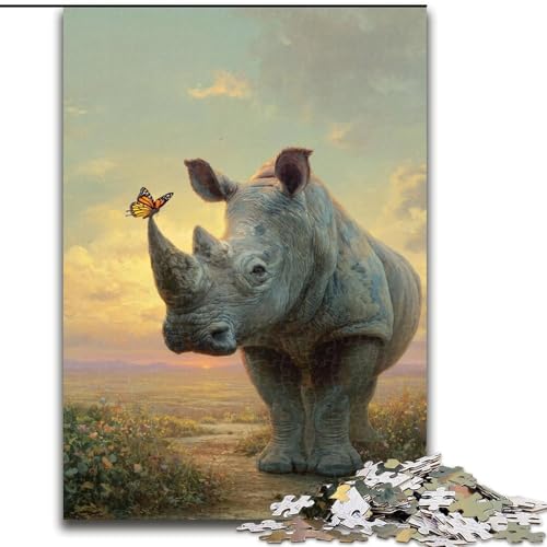 Puzzle für Teenager, 1000 Teile, Nashorn und Vogel, Lernspiel, Herausforderungsspielzeug, verbessert das Gedächtnis, für 14-Jährige (Größe 26x38cm) von NBDSOYEWO