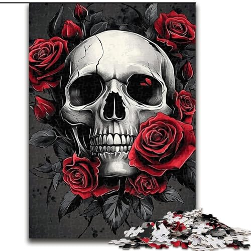 Puzzle für Teenager, 1000 Teile, Rosenschädel, Lernspiel, Herausforderungsspielzeug, verbessert das Gedächtnis für 14-Jährige (Größe 26x38cm) von NBDSOYEWO