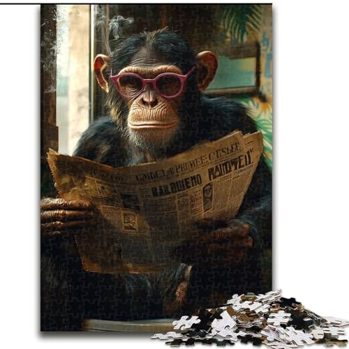 Puzzle für Teenager, 1000 Teile, Schimpanse liest eine Zeitung, Familienunterhaltungsspielzeug ganze Familie, ab 14 Jahren (Größe 26x38cm) von NBDSOYEWO