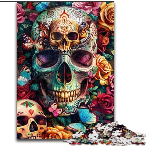 Puzzle für Teenager, 1000 Teile, Schmetterlingsschädel, Stressabbau-Spielzeug, einzigartige Geburtstags- und Geschenkideen für Kinder ab 14 Jahren (Größe 50x75cm) von NBDSOYEWO