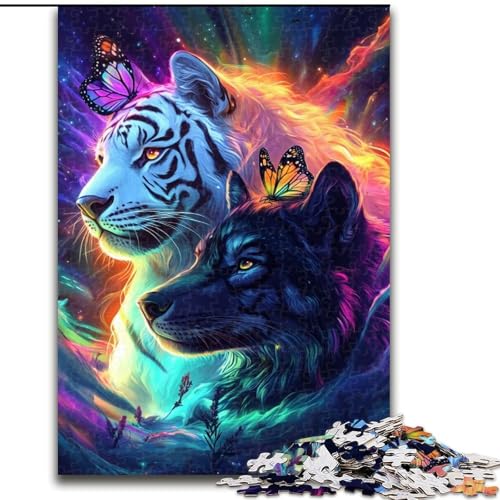 Puzzle für Teenager, 1000 Teile, Schwarz-Weiß-Tiger, Familienunterhaltungsspielzeug, ganze Familie, ab 14 Jahren (Größe 50x75cm) von NBDSOYEWO