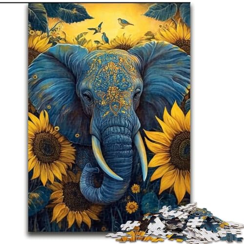 Puzzle für Teenager, 1000 Teile, Sonnenblumen-Elefant, Elefantenspielzeug, Denkspiel, Geburtstagsgeschenk, Geschenke, Wandkunst für Kinder ab 14 Jahren (Größe 50x75cm) von NBDSOYEWO