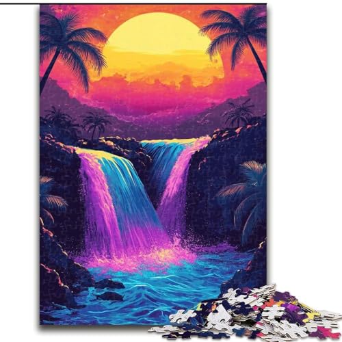 Puzzle für Teenager, 1000 Teile, Sonnenuntergangs-Wasserfall, Elefantenspielzeug, Denkspiel, Geburtstagsgeschenk, Geschenke, Wandkunst, für Kinder ab 14 Jahren (Größe 26x38cm) von NBDSOYEWO