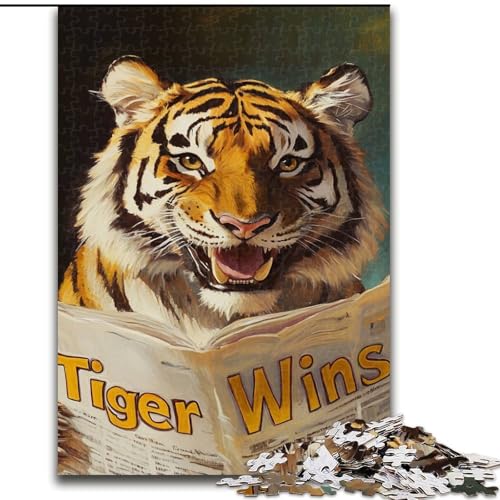 Puzzle für Teenager, 1000 Teile, Tiger liest eine Zeitung, Familienunterhaltungsspielzeug ganze Familie, für Kinder ab 14 Jahren (Größe 26x38cm) von NBDSOYEWO