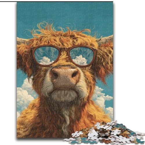 Puzzle für Teenager, 1000 Teile, Yak mit Brille, Lernspiel, Herausforderungsspielzeug, verbessert das Gedächtnis für 14-Jährige (Größe 26x38cm) von NBDSOYEWO