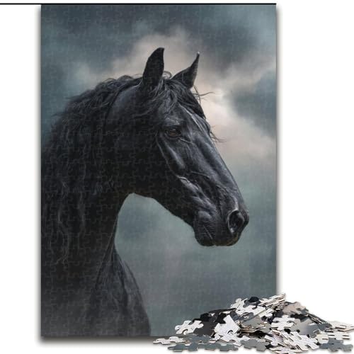 Puzzle für Teenager, 1000 Teile, schwarzes Pferd, für Lernspiele, Herausforderungsspielzeug, verbessert das Gedächtnis für 14-Jährige (Größe 26x38cm) von NBDSOYEWO