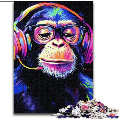 Puzzle für Teenager, 1000-teiliges Puzzle, AFFE mit Kopfhörer, Lernspielzeug für Teenager, ganze Familie ab 14 Jahren (Größe 50x75cm) von NBDSOYEWO