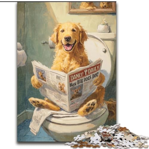 Puzzle für Teenager, 1000-teiliges Puzzle Golden Retriever auf der Toilette, lehrreich ganze Familie (Größe 50x75cm) von NBDSOYEWO