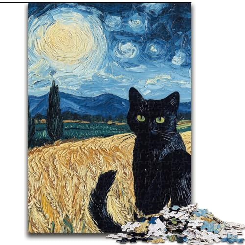 Puzzle für Teenager, 1000-teiliges Puzzle Schwarze Katze im Weizenfeld, Lernspielzeug für Jugendliche und Jugendliche ab 14 Jahren, ganze Familie (Größe 26x38cm) von NBDSOYEWO