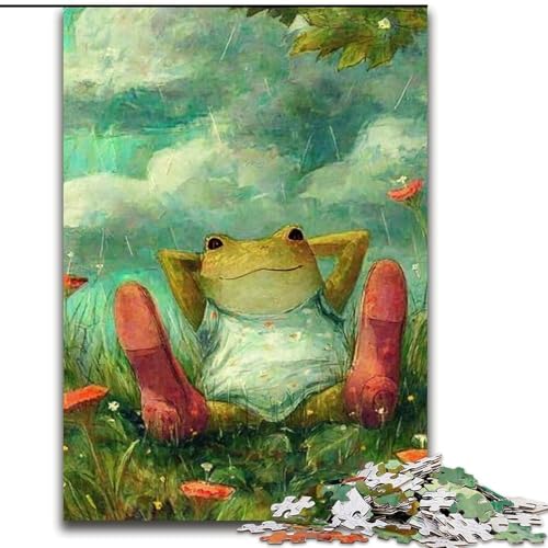 Puzzle für Teenager, Frosch sitzt auf dem Gras, Lernspiele, Heimdekoration ganze Familie (Größe 50x75cm) von NBDSOYEWO