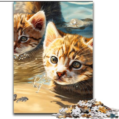 Puzzle für Teenager, Katze im Urlaub, Lernspiele, Heimdekoration, ganze Familie (Größe 50x75cm) von NBDSOYEWO