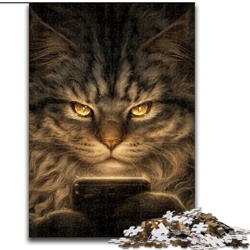 Puzzle für Teenager, Katze spielt mit Handy, Lernspiele, Heimdekoration ganze Familie (Größe 50x75cm) von NBDSOYEWO