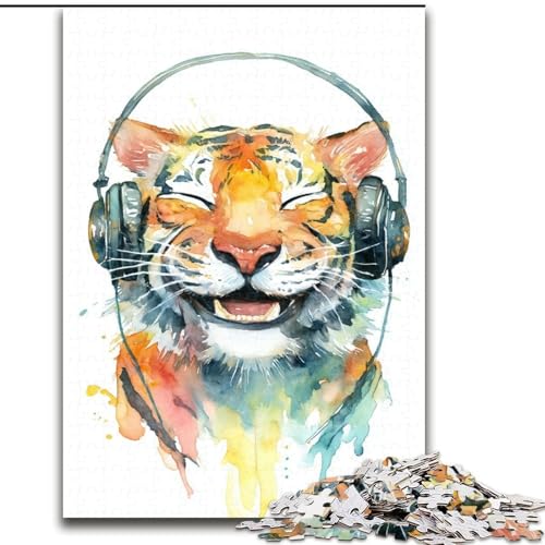 Puzzle für Teenager, Tiger mit Kopfhörern, Lernspiele, Heimdekoration, ganze Familie (Größe 50x75cm) von NBDSOYEWO