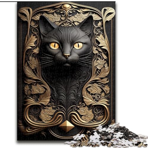 Puzzle für Teenager,1000 Teile,Schwarze Katze,Goldenes Art Deco,für Kinder ab 14 Jahren,jedes Teil ist einzigartig – lustiges und herausforderndes Spiel für die ganze Familie,tolles Geschenk 50x75cm von NBDSOYEWO