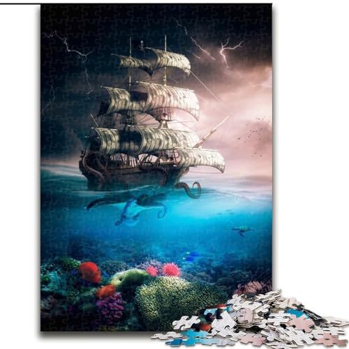 Puzzle für Teenager Kraken greift Piratenschiff an, Lernspiele, Heimdekoration ganze Familie (Größe 50x75cm) von NBDSOYEWO