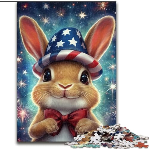 Puzzle für Teenager mit amerikanischer Flagge, Hase, Lernspiele, Heimdekoration, ganze Familie (Größe 50x75cm) von NBDSOYEWO