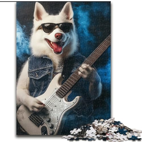 Puzzle mit 1000 Teilen für Erwachsene, Samojede spielt Gitarre, Stressabbau, schwierige Herausforderung, Wichtelgeschenke für Kinder ab 14 Jahren (Größe 50x75cm) von NBDSOYEWO